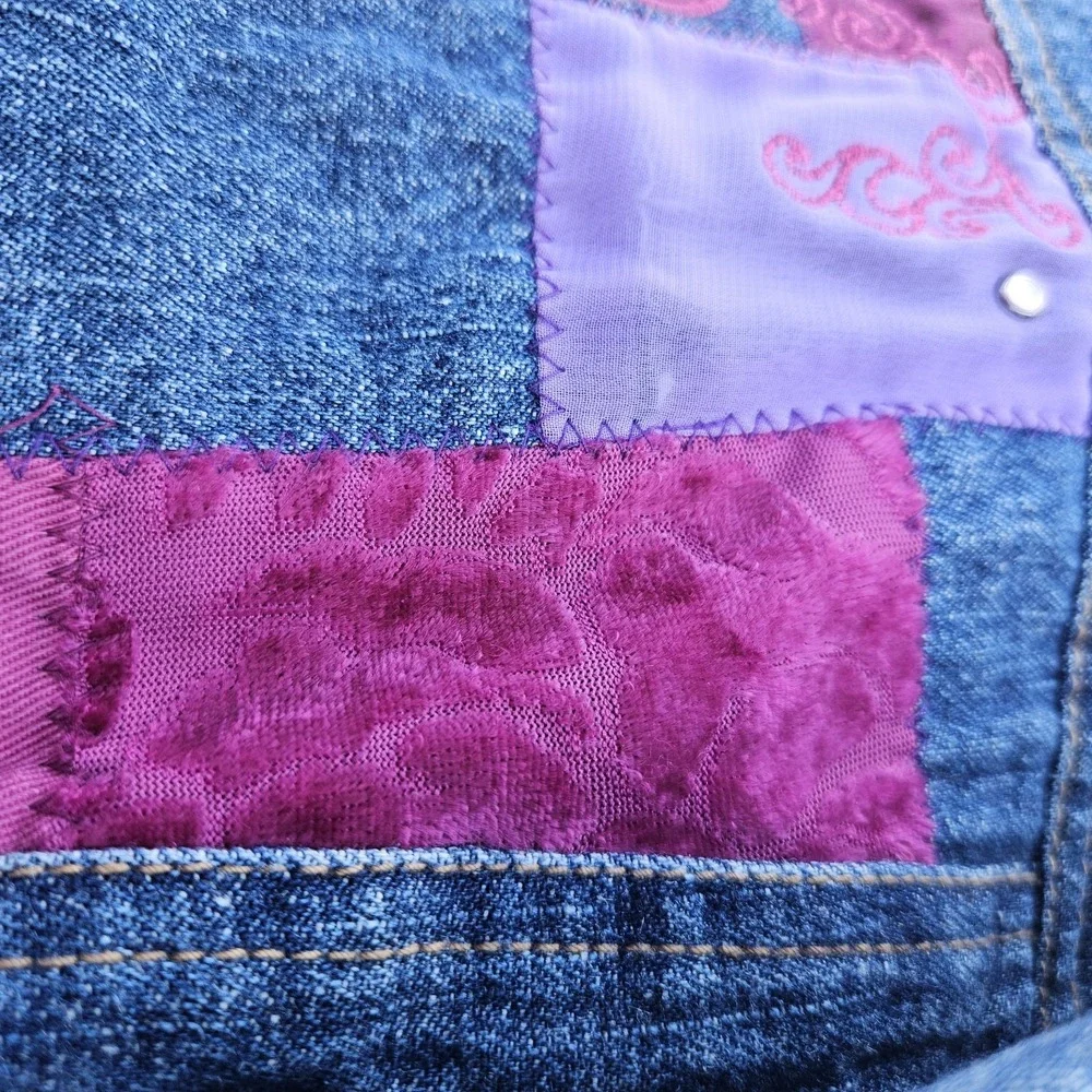 Vintage Y2K Mary‎ Kate Ashley Denim Patchwork Embroidered Girls Jacket Velvet 4t